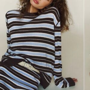 Reformation Brown and Blue Striped Cashmere Sweater